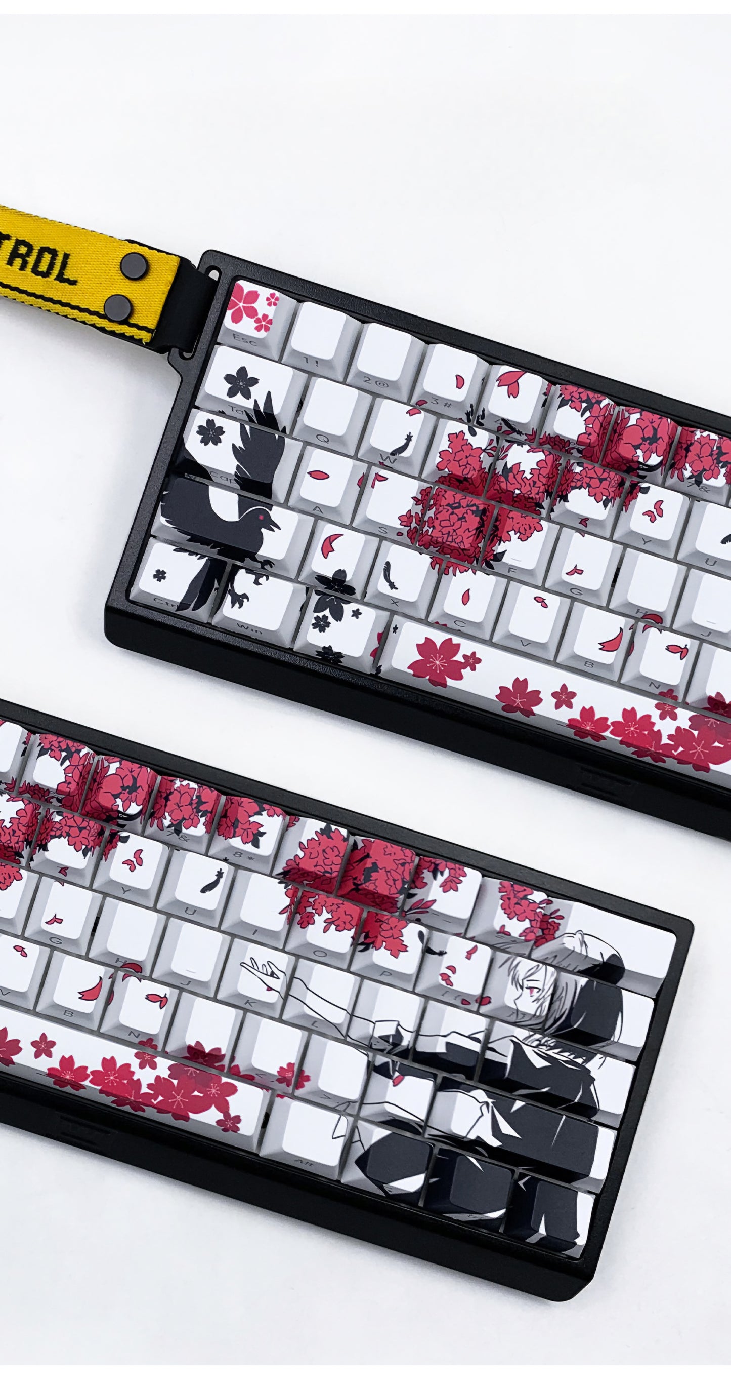 Sakura Raven White Anime Side Shinethrough Doubleshot PBT Keycaps