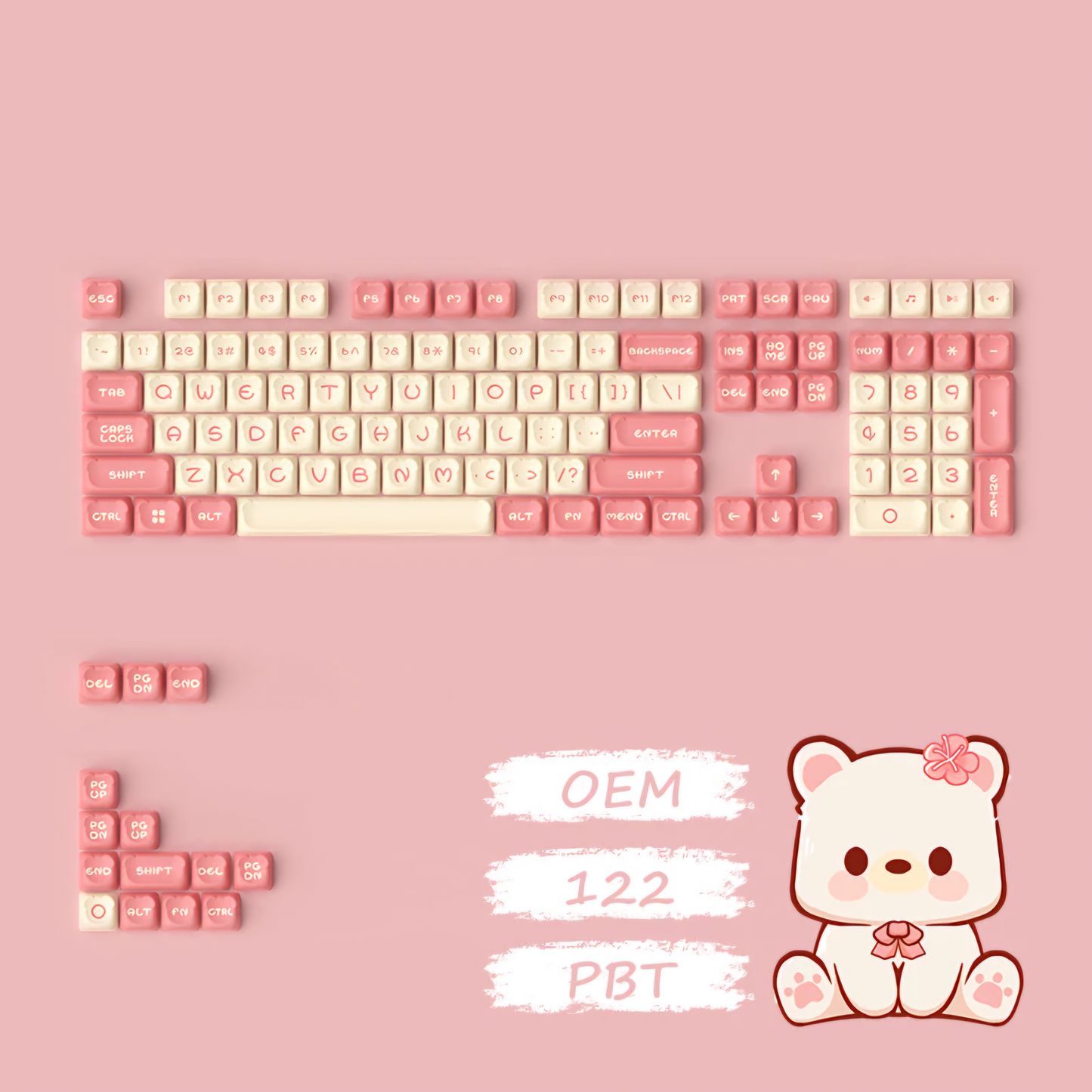 Sakura Bear Unique Doubleshot PBT keycaps