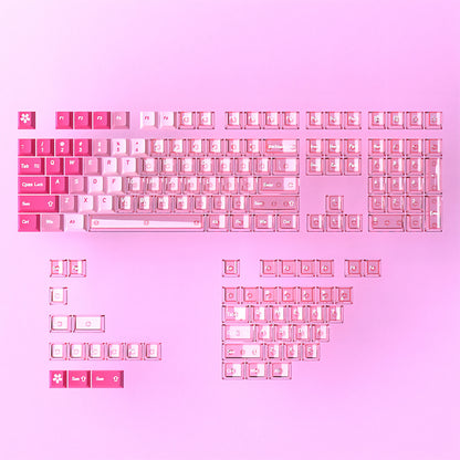 Peach Powder Clear Rhyme Gradient PBT PC Double Cherry Transparent Backlit Keycaps