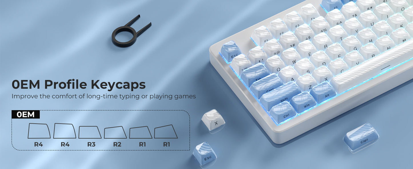 Crystal Jelly Magic Wave Ceramic Keycaps Blue Side Print Ice Cube Magic Wave Series