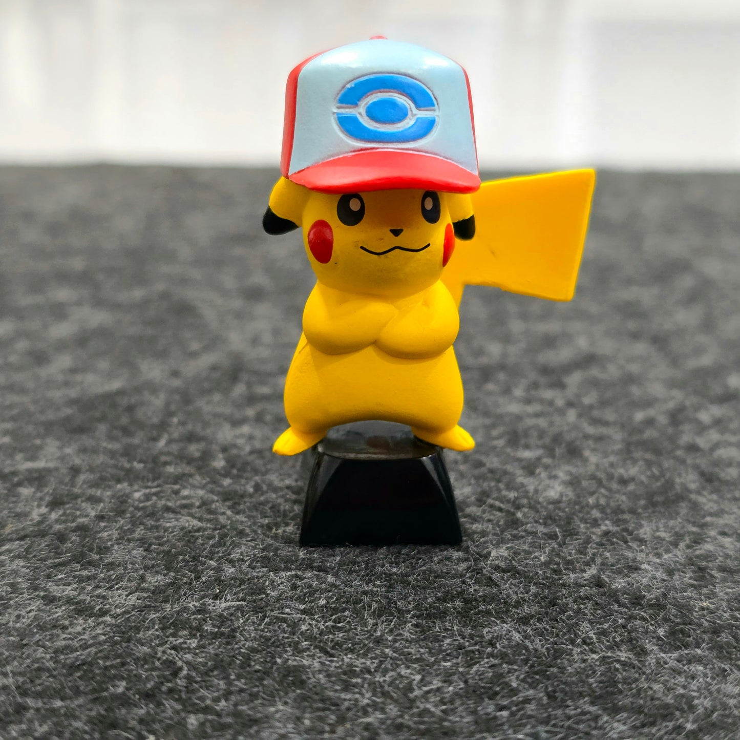 Pikachu With Hat With Glossy Black Base Pokemon 3D Artisan Keycaps 1u