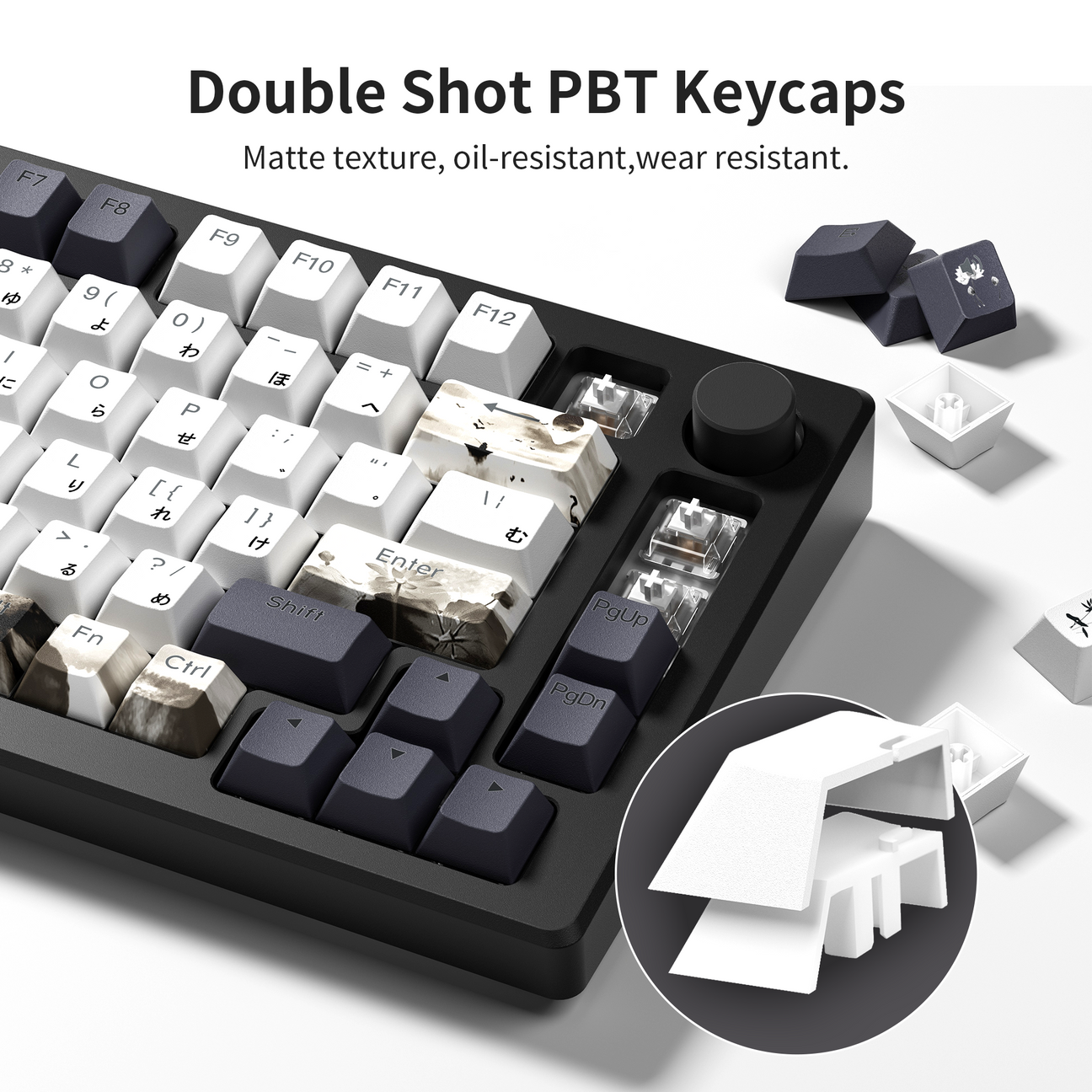 Japanese  Lotus Shine Through Double shot 5-sided Dye-Sub PBT Keycap Set