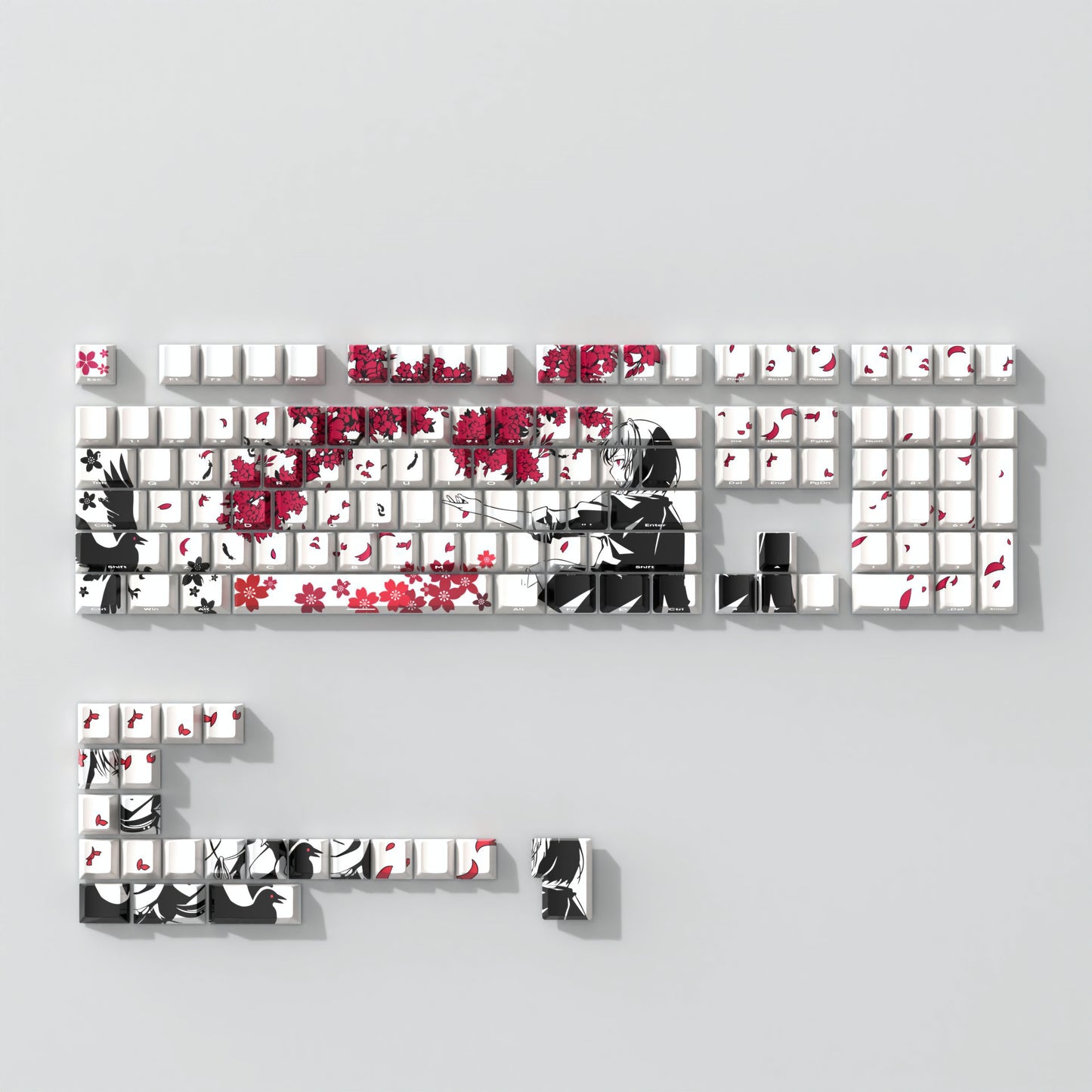 Sakura Raven White Anime Side Shinethrough Doubleshot PBT Keycaps