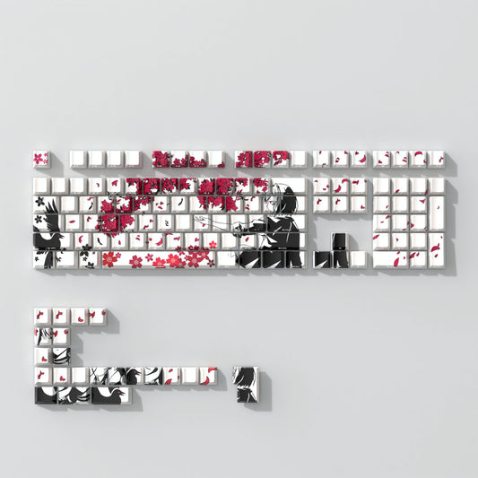 Sakura Raven White Anime Side Shinethrough Doubleshot PBT Keycaps