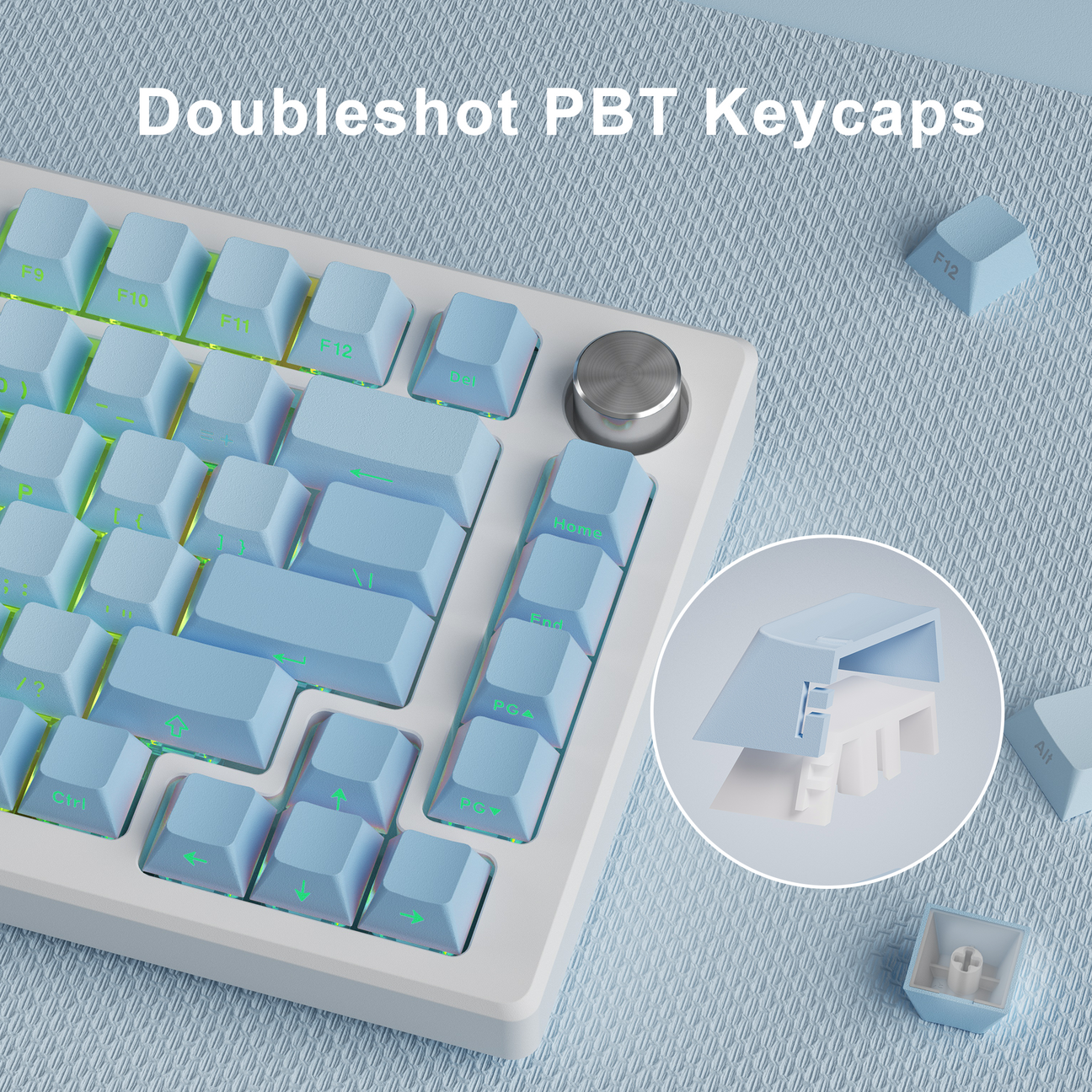 Baby Blue Diagonal Gradient Side Backlit Cherry Doubleshot Keycaps