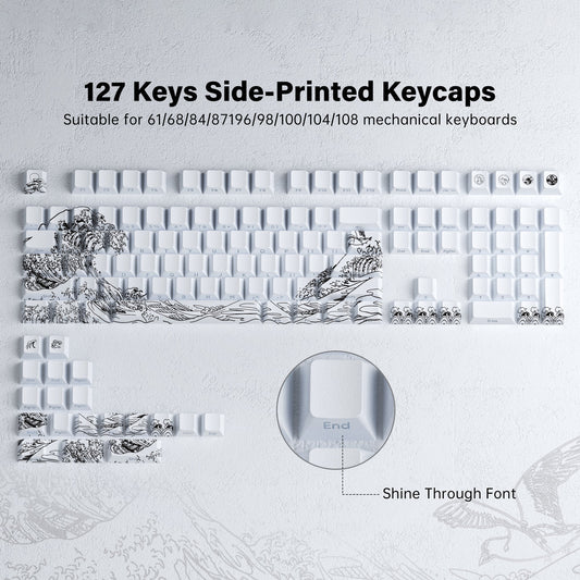 Wave Of Kanagawa White Side Backlit Cherry PBT Keycaps