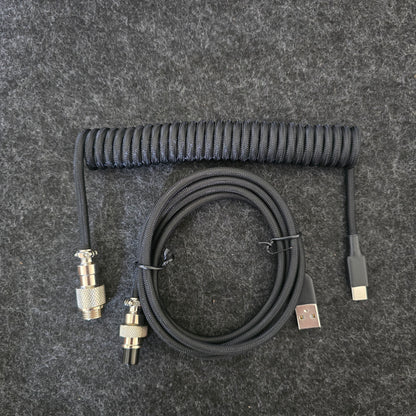 Lano GX12 Black Nickel Coiled Sleeved Aviator USB-C Mechanical Keyboard Braided 3.5M Gaming Cable