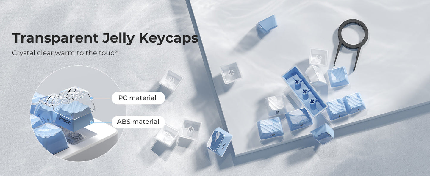 Crystal Jelly Magic Wave Ceramic Keycaps Blue Side Print Ice Cube Magic Wave Series