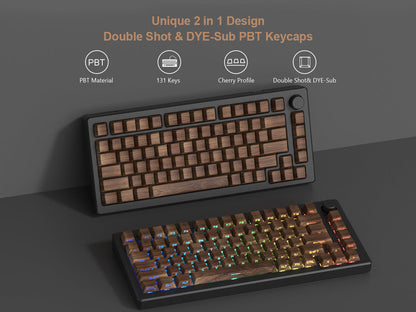 Walnut Wood Texture Side Backlit Cherry PBT Keycaps