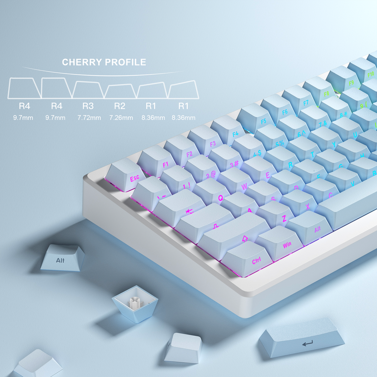 Baby Blue Diagonal Gradient Side Backlit Cherry Doubleshot Keycaps