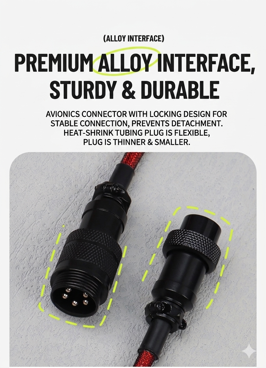 Milky White Gx16 Aviator Connector Premium Mechanical Keyboard 3.5m Cable