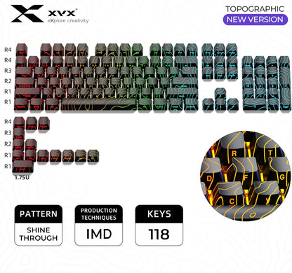 PREMIUM Black Topographic Shinethrough OEM Profile IMD Tech Keycap Set