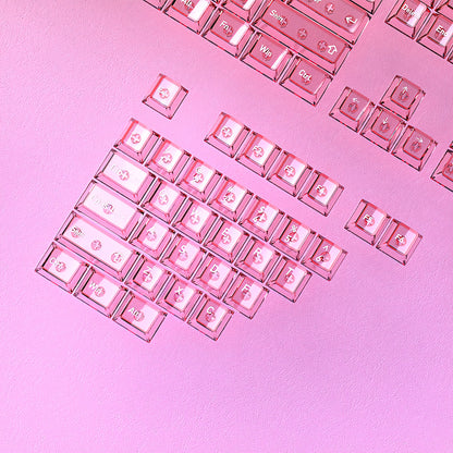 Peach Powder Clear Rhyme Gradient PBT PC Double Cherry Transparent Backlit Keycaps
