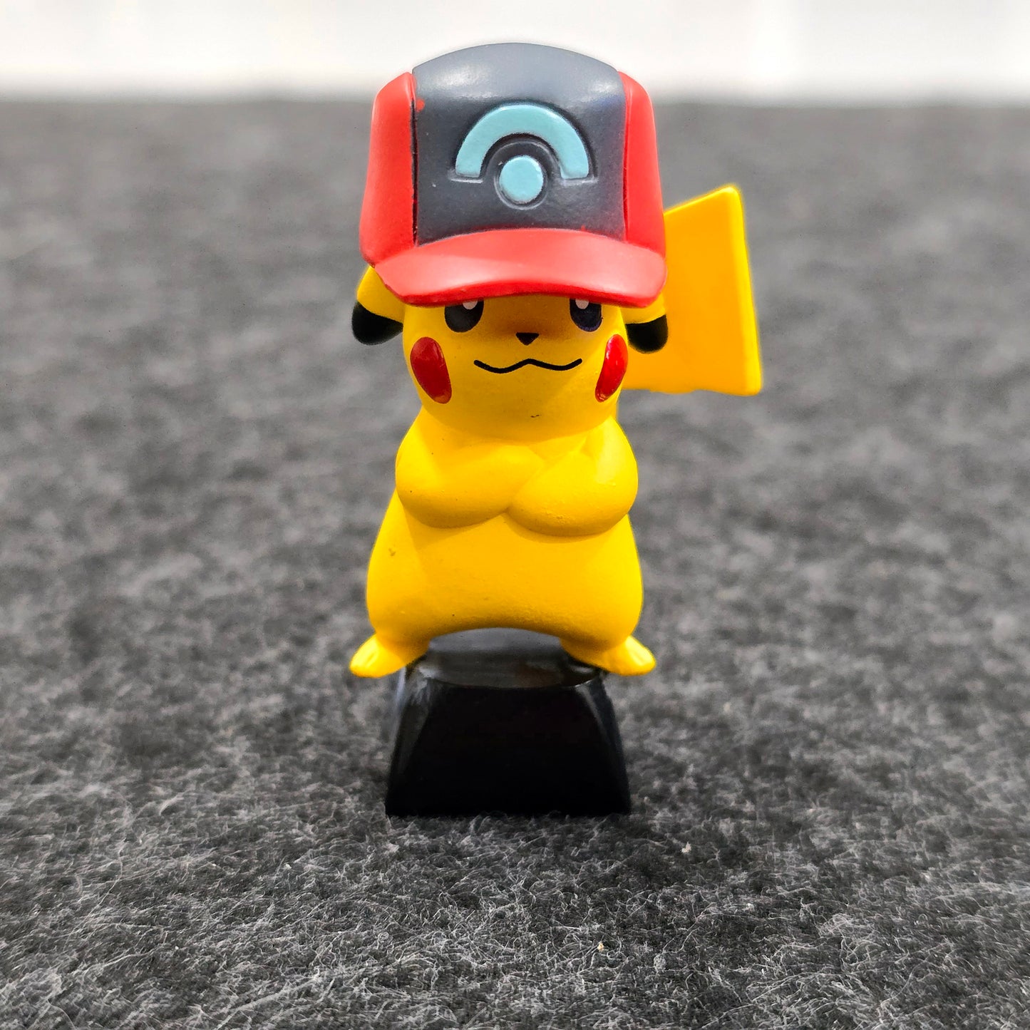 Pikachu With Hat With Glossy Black Base Pokemon 3D Artisan Keycaps 1u