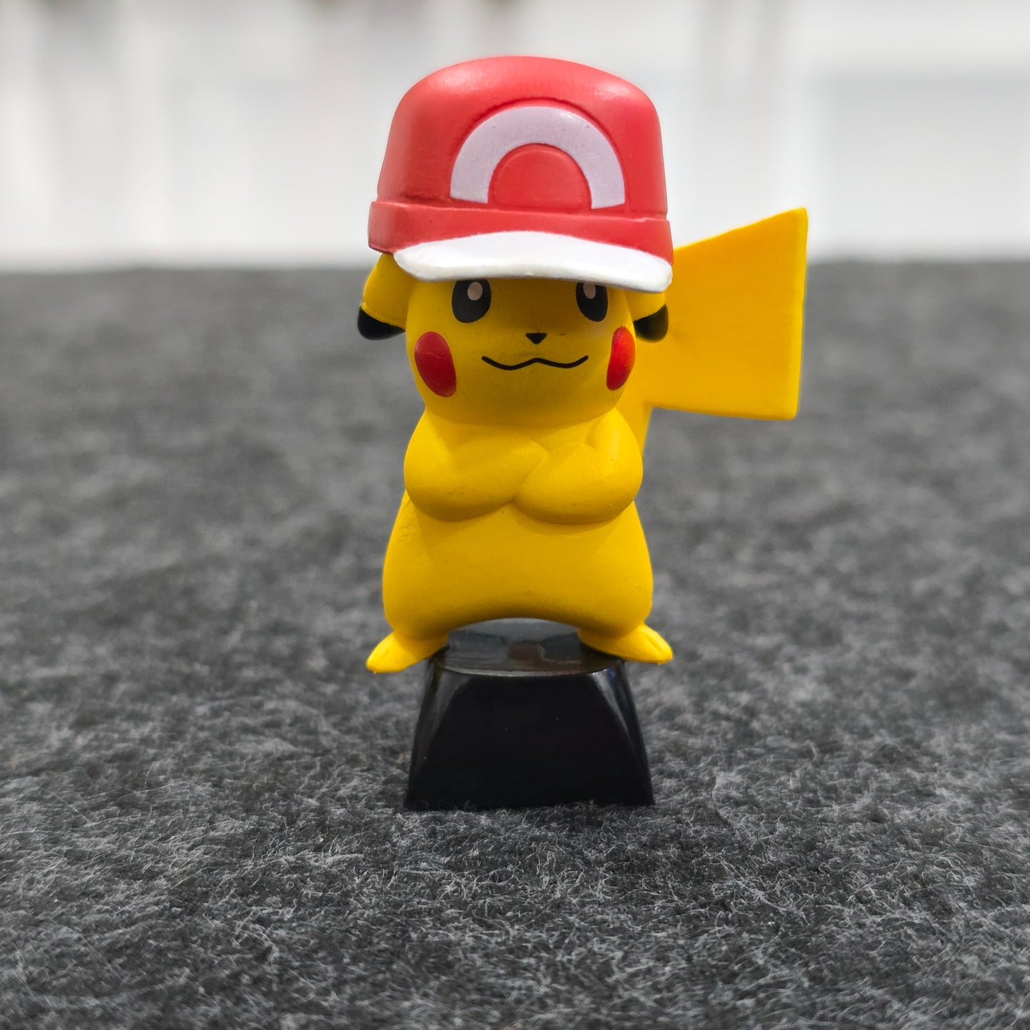 Pikachu With Hat With Glossy Black Base Pokemon 3D Artisan Keycaps 1u