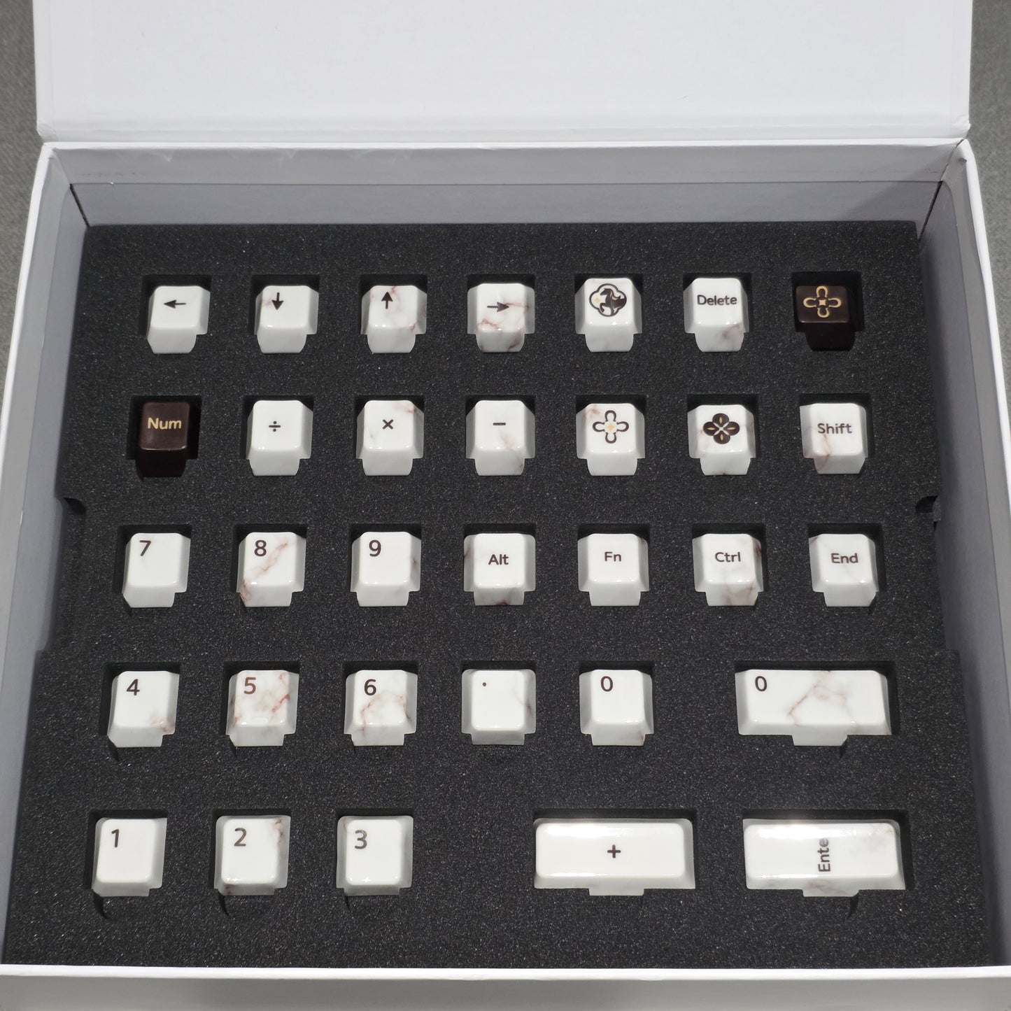 Premium Full Ceramic White Marble Cherry Keycaps With Collector Storage Box