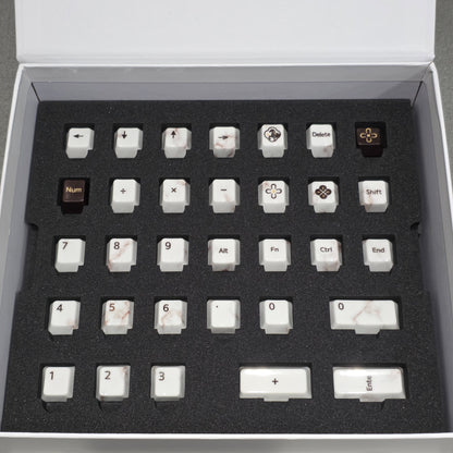 Premium Full Ceramic White Marble Cherry Keycaps With Collector Storage Box