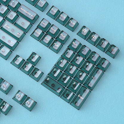 Peacock Green Gradient PBT PC Double Cherry Transparent Backlit Keycaps