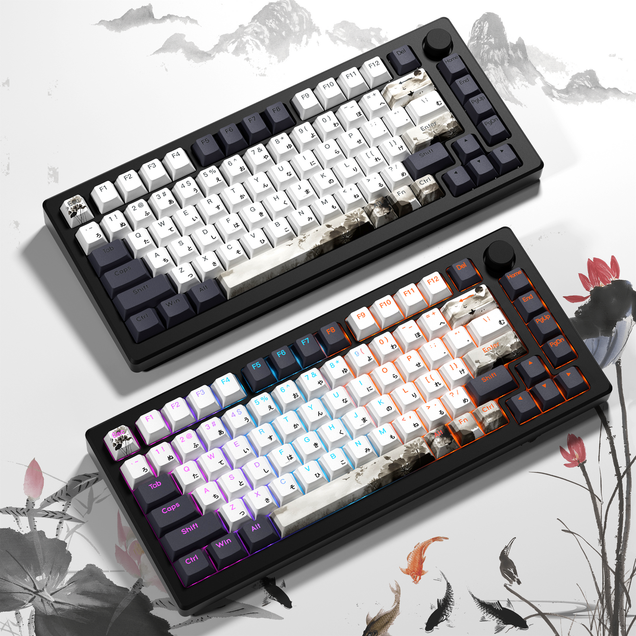 Japanese  Lotus Shine Through Double shot 5-sided Dye-Sub PBT Keycap Set