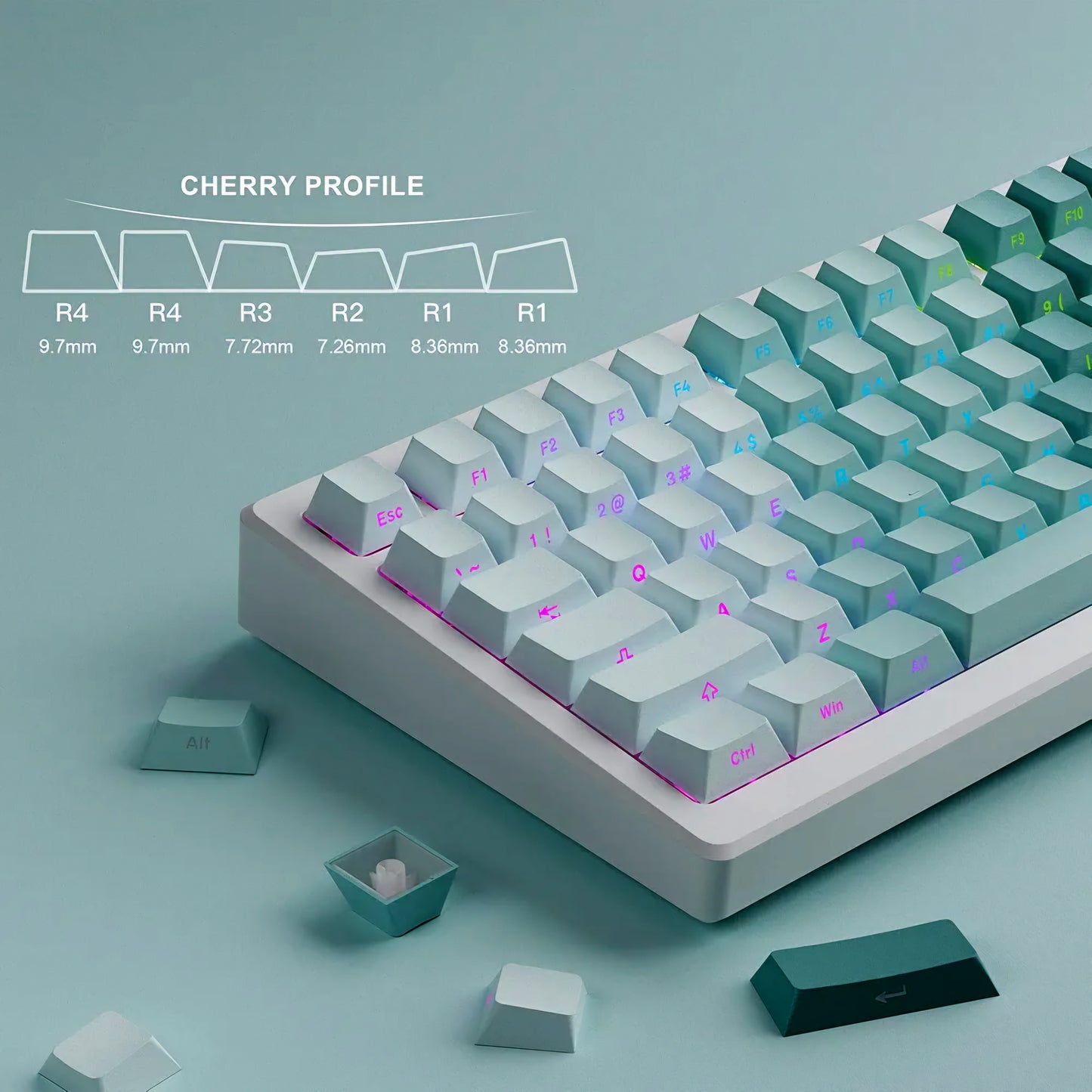 Midnight Green Diagonal Gradient Side Backlit Cherry Doubleshot Keycaps