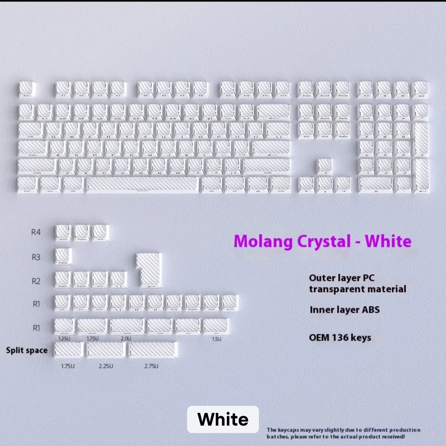 White Demon Wave OEM Side Printed Keycaps