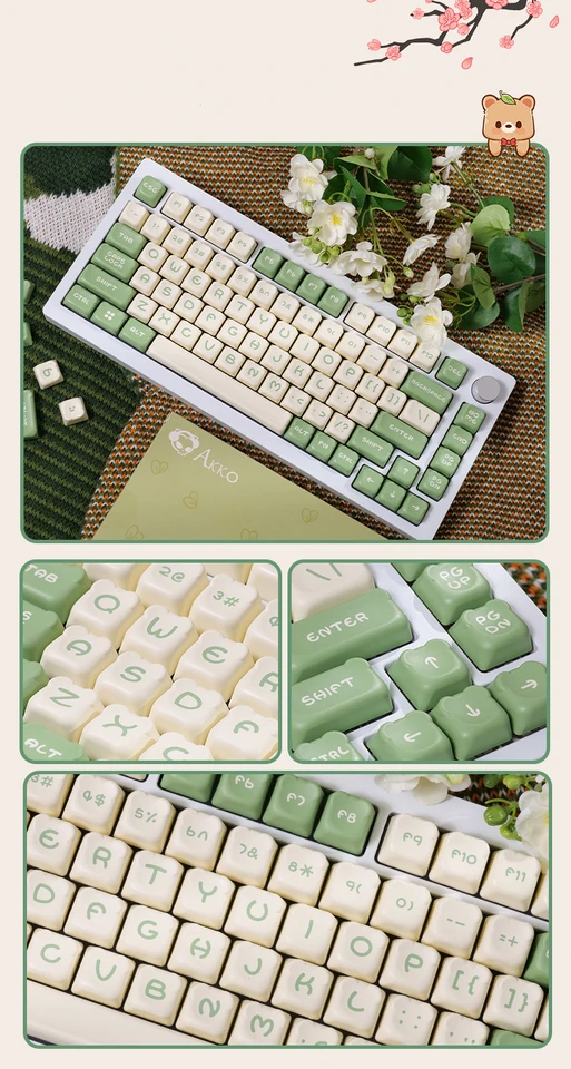 Matcha Bear Unique Double shot PBT Keycaps