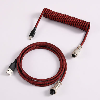 Lano GX12 Dark Red Nickel  Coiled Sleeved Aviator USB-C Mechanical Keyboard Braided 3.5M Gaming Ca