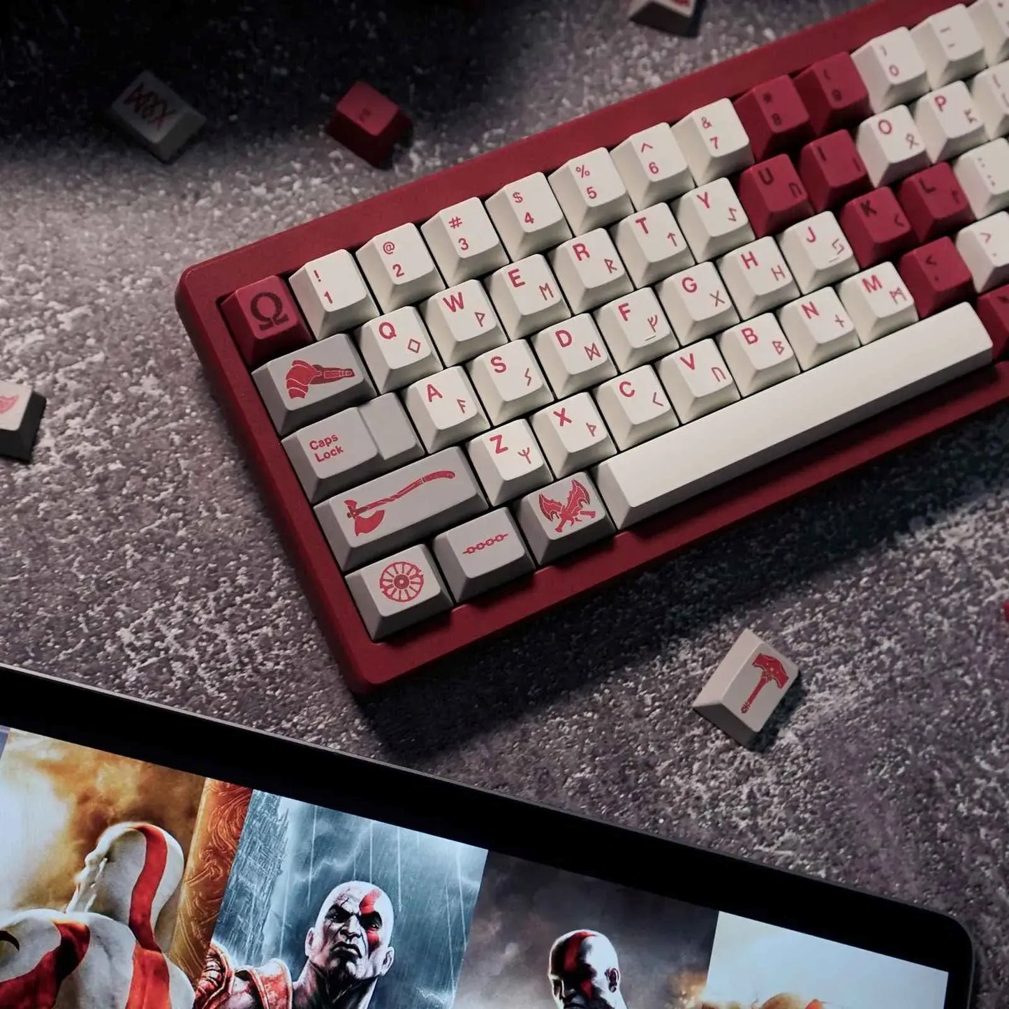 God Of War Premium Cherry PBT Keycaps With High Quality Keys Storage Box